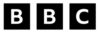 The image shows the BBC logo, with the letters "B", "B", and "C" each in white, centered inside three black squares.